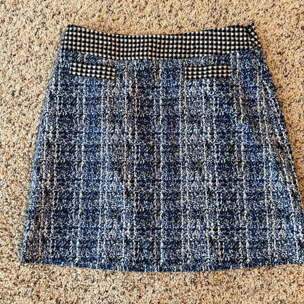 CAbi Black and Blue Tweed Mini Skirt